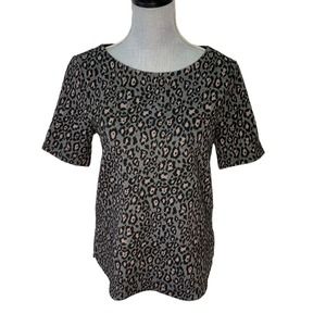 LOFT Womens Small Gray Black Tan‎ Animal Leopard Print Short Sleeve Textured Top